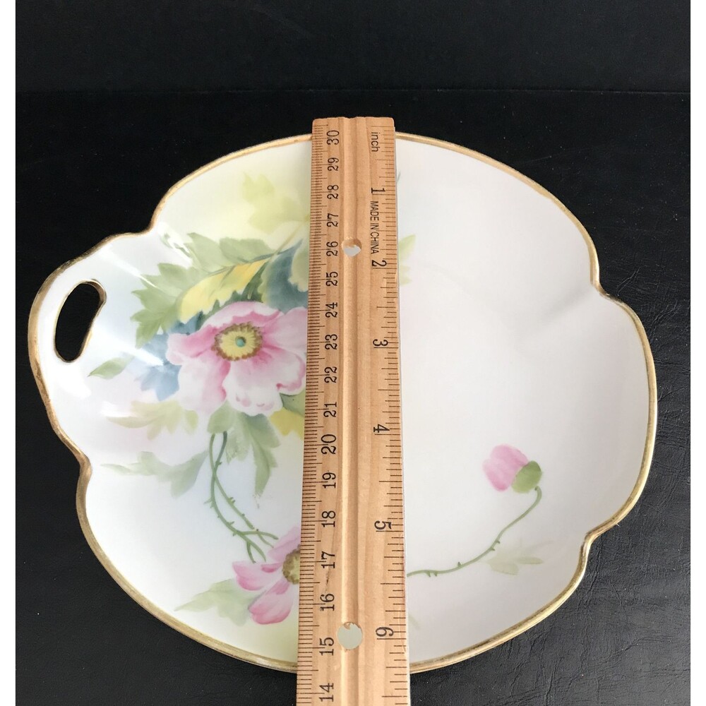 Hand Painted Nippon Single Handle Bowl Dish Floral with Gold Edging - Picture 3 of 5
